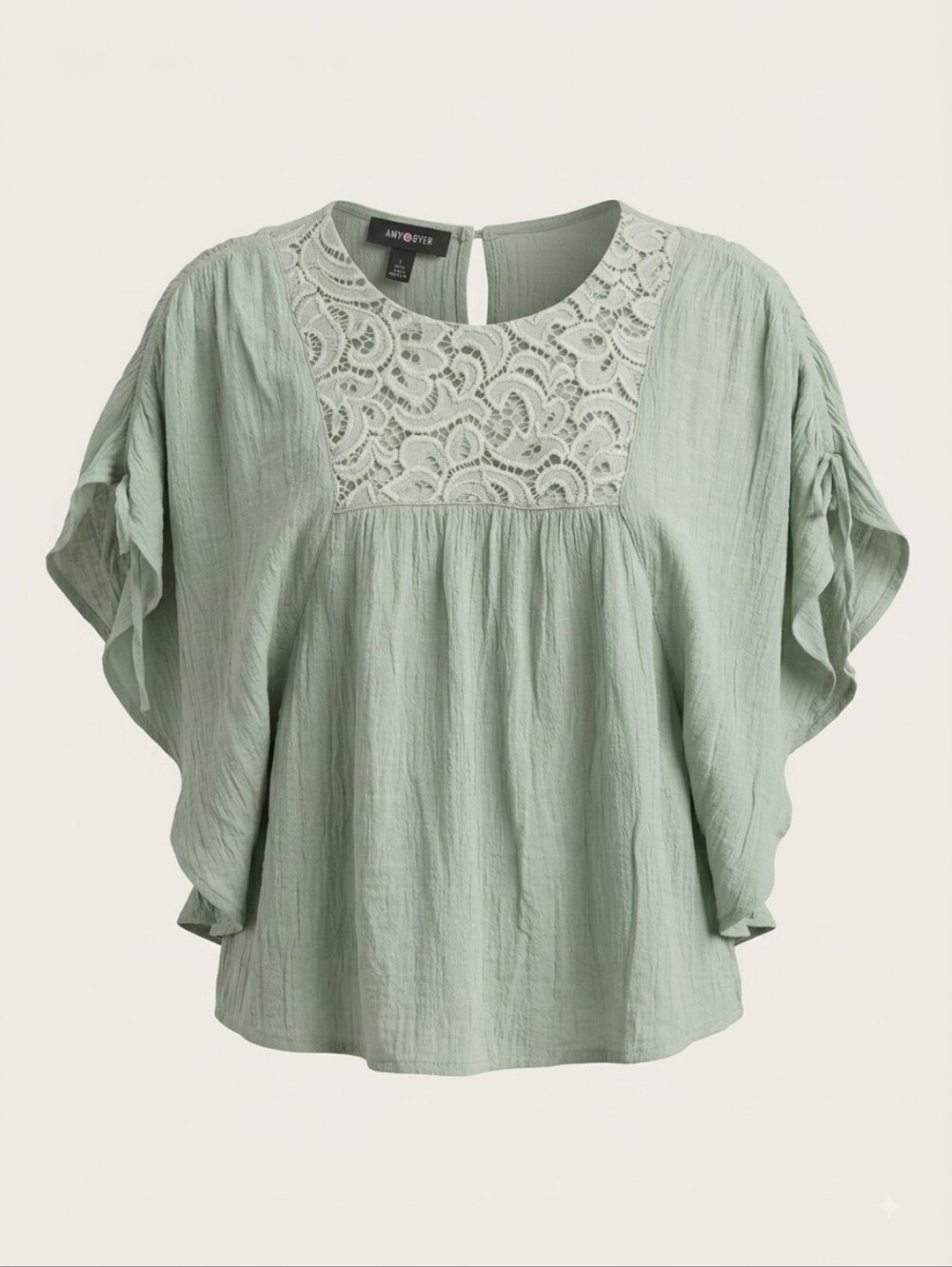 Amy Byer  Pale Mint Lace-Front Peasant Blouse JUNIORS